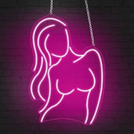 Lovely Bright Pink Flowing Hair Lady LED Night Light Room Wall Decoration