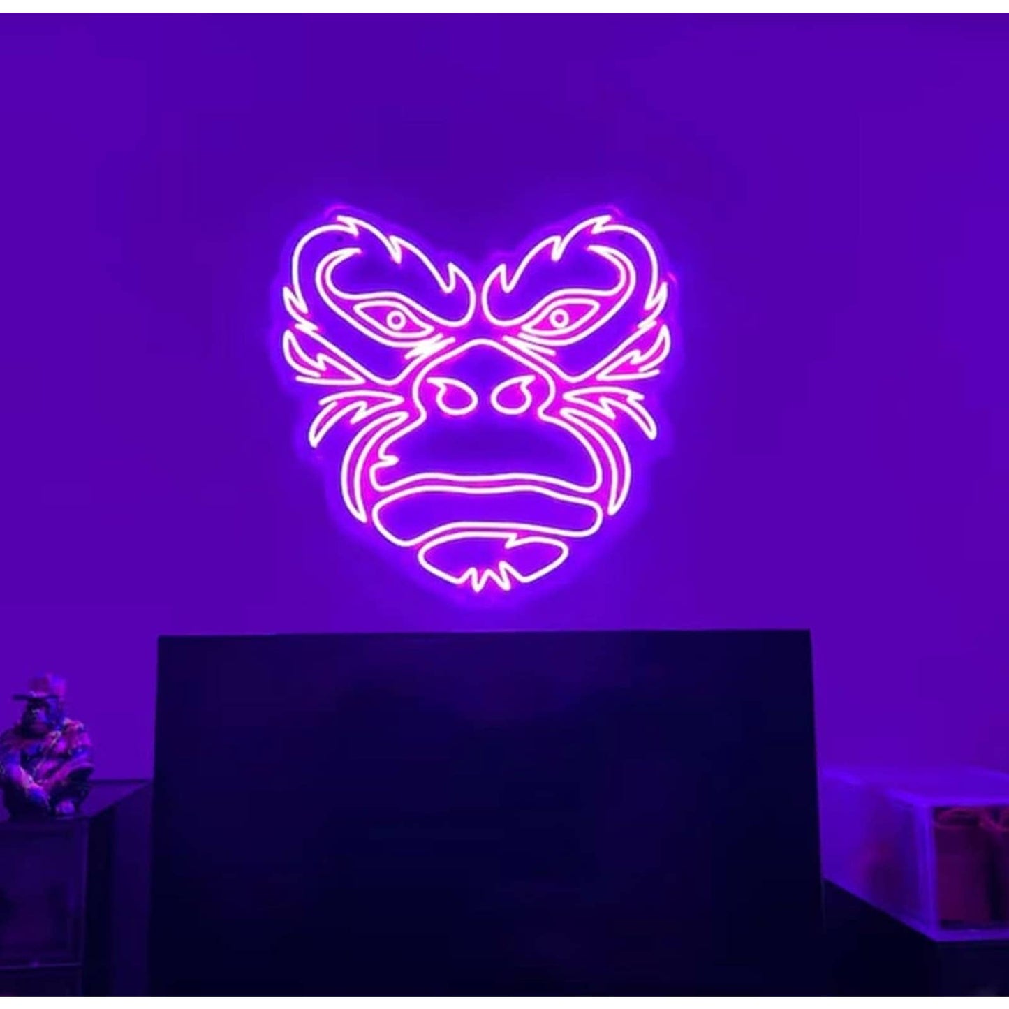 Cool Bright Purple Gorilla Face LED Night Light Room Wall Art Decor