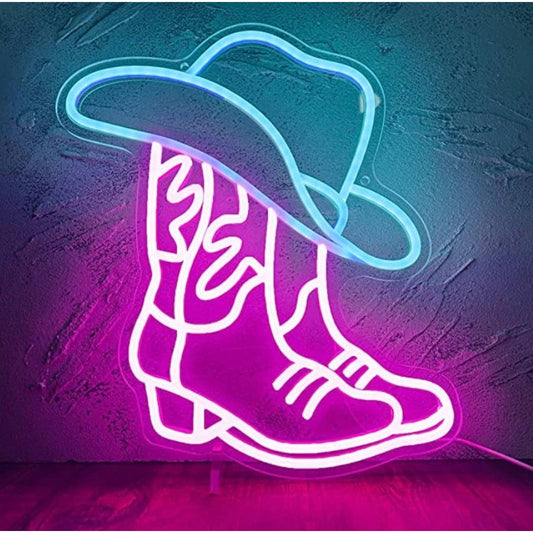 Fun Bright Vivid Colorful Cowgirl Boots & Hat LED Night Light Room Wall Decorati