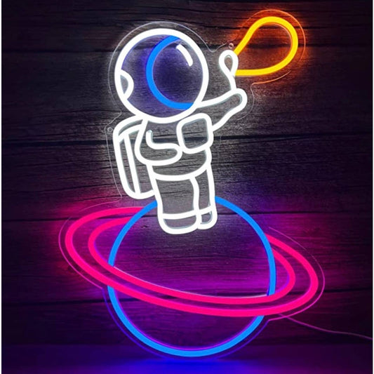 Fun Bright Baby Astronaut Blowing Bubbles on Saturn LED Night Light Room Wall De
