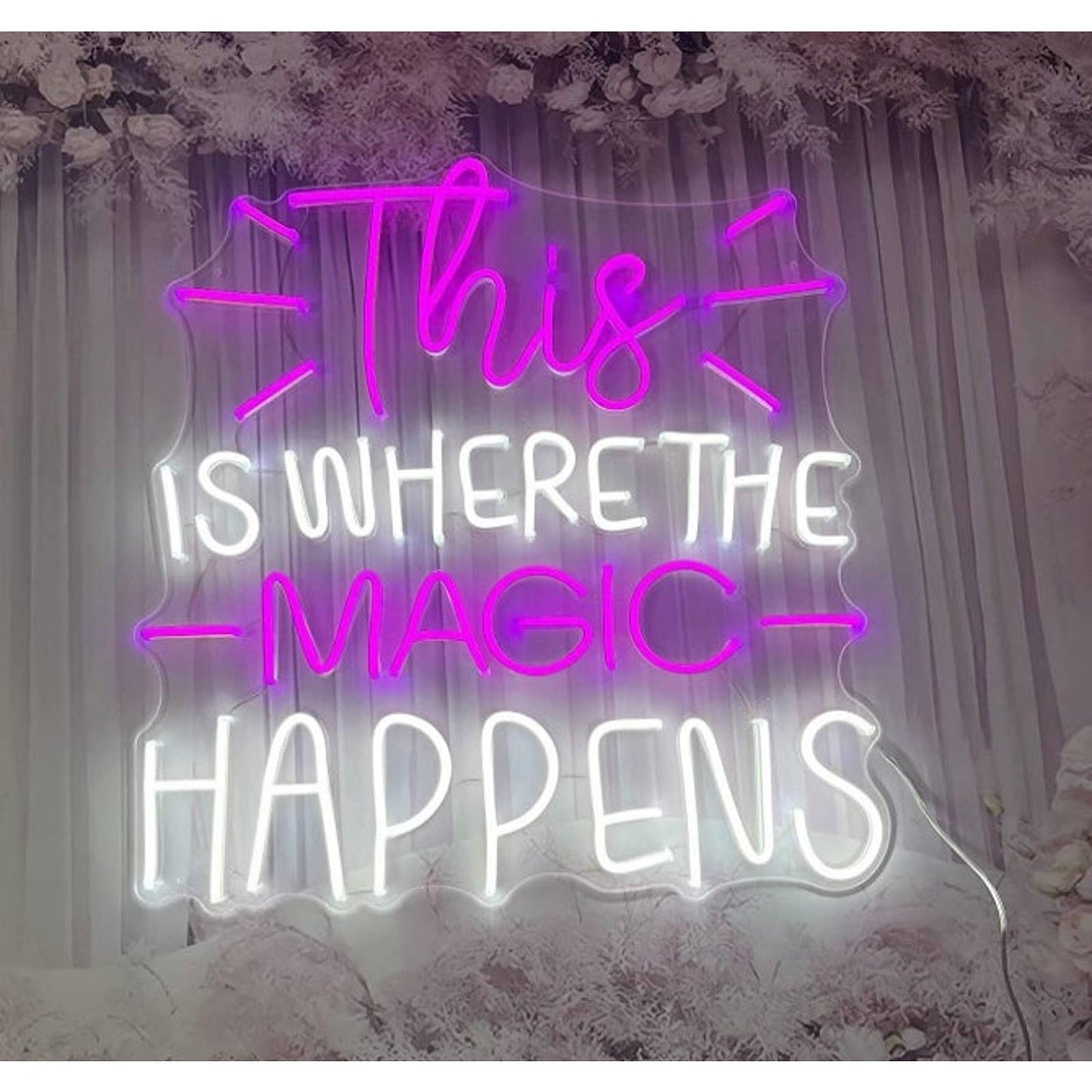 Fun Bright Pink / White “This is Where the Magic Happens” LED Night Light Room W
