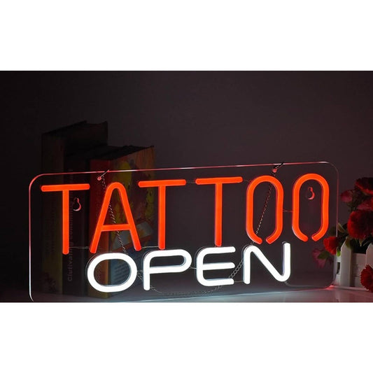 Vivid Bright Red / White OPEN Tattoo LED Night Light Business Sign
