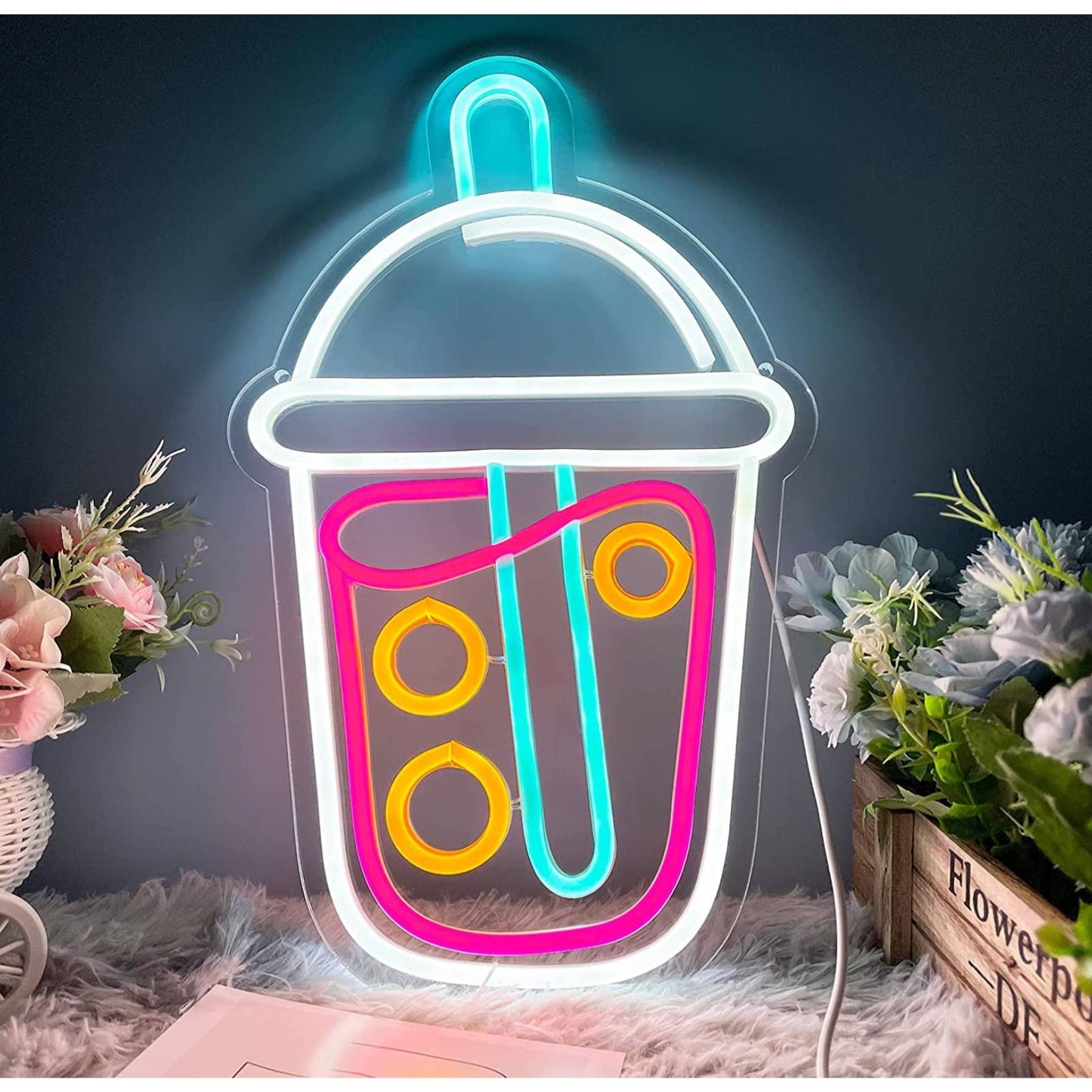Tasty Bright Colorful Boba Tea LED Night Light Room Wall Decoration
