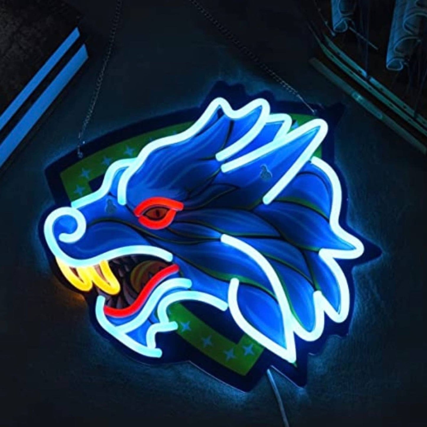 Vivid Bright Blue Raging Wolf LED Night Light Room Wall Decoration