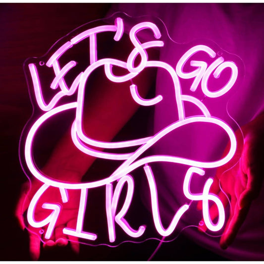 Fun Vivid Bright Pink “Let’s Go Girls” Cowgirl Hat LED Night Light Wall Decor