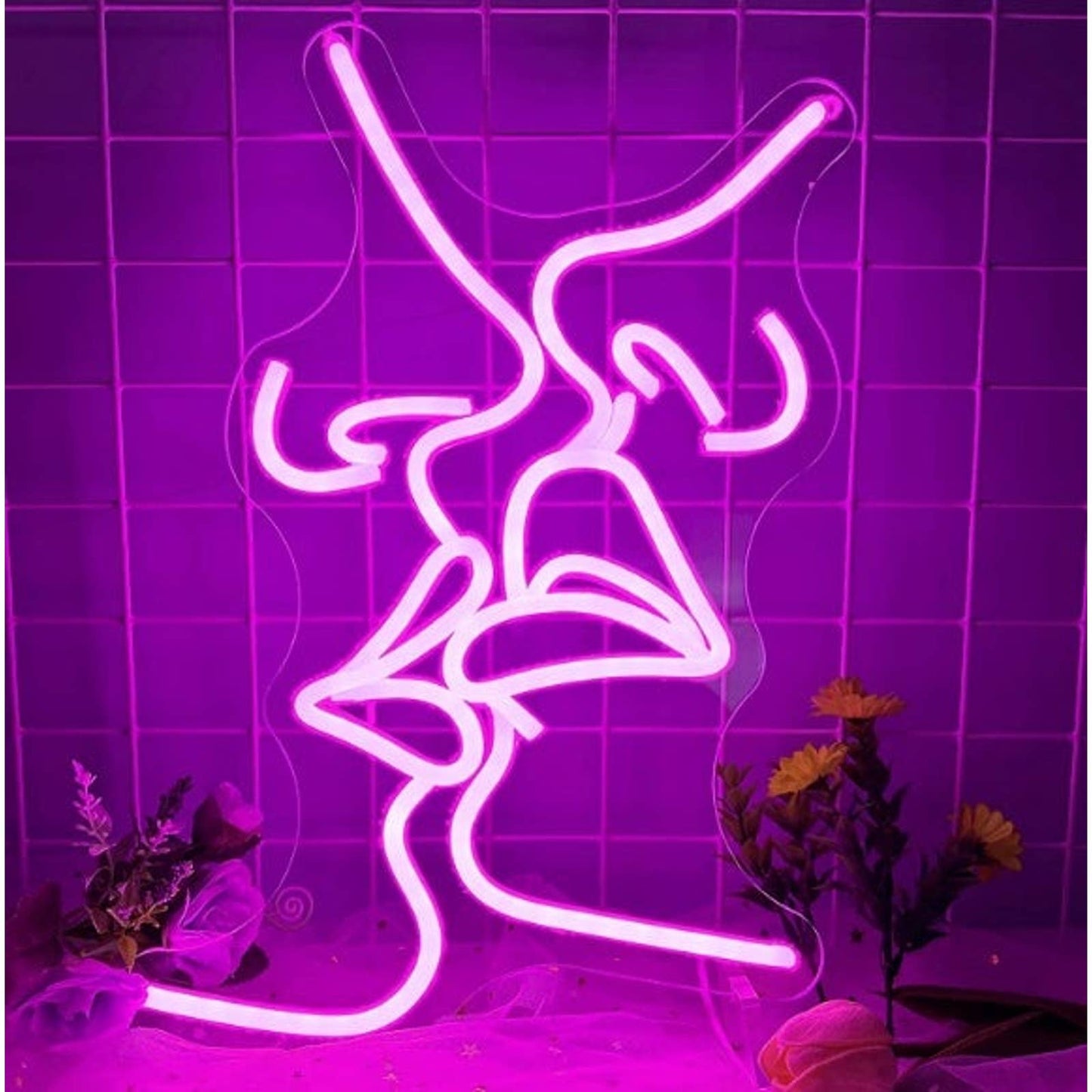 Romantic Vivid Pink Kissing Lips LED Night Light Love Room Wall Decor