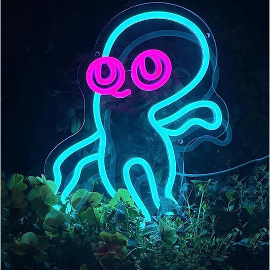 Cute Bright Blue Happy Octopus LED Night Light Room Wall Decoration