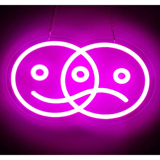 Lovely Bright Unique Pink Happy / Sad Face LED Night Light Room Wall Decoration