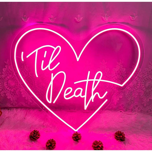 Lovely Bright Pink “Til’ Death” Heart LED Night Light Room Wall Decoration