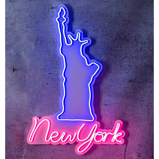 Bright Vivid Pink / Blue New York Statue of Liberty LED Light Room Wall Decorati