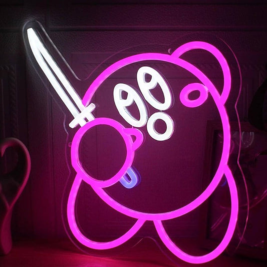Fun Bright Pink Kirby w/ a Katana Sword LED Light  Video Game Room Decor