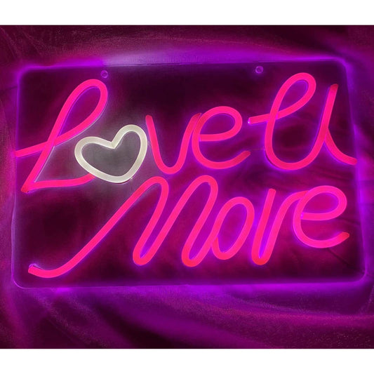 Lovely Bright Warm Pink “Love U More” White Heart LED Night Light Room Wall Deco