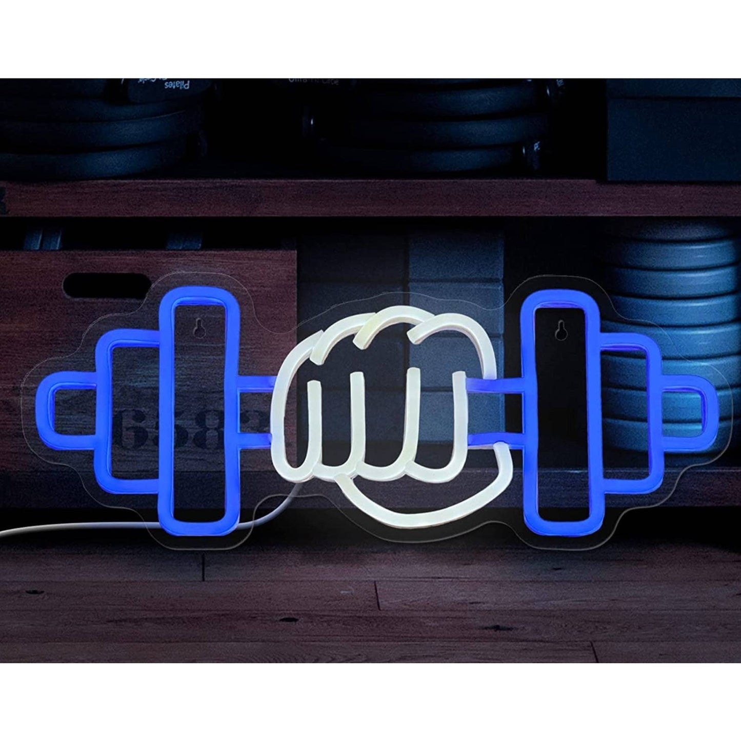 Fun Bright Blue Strong Dumbbell Workout LED Night Light Fitness Exercise Gym Dec