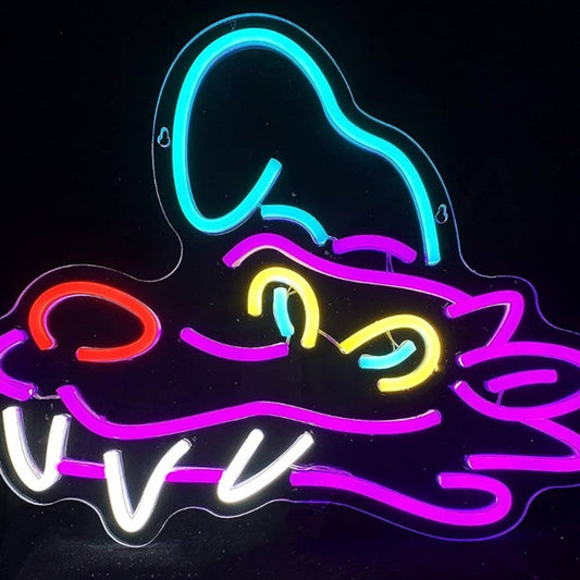 Vivid Bright Pink/Blue Sleeping Cap Wolf LED Night Light Cartoon Room Decor
