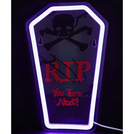 Spooky Vivid Bright Purple RIP Tombstone  LED Night Light Halloween Decor