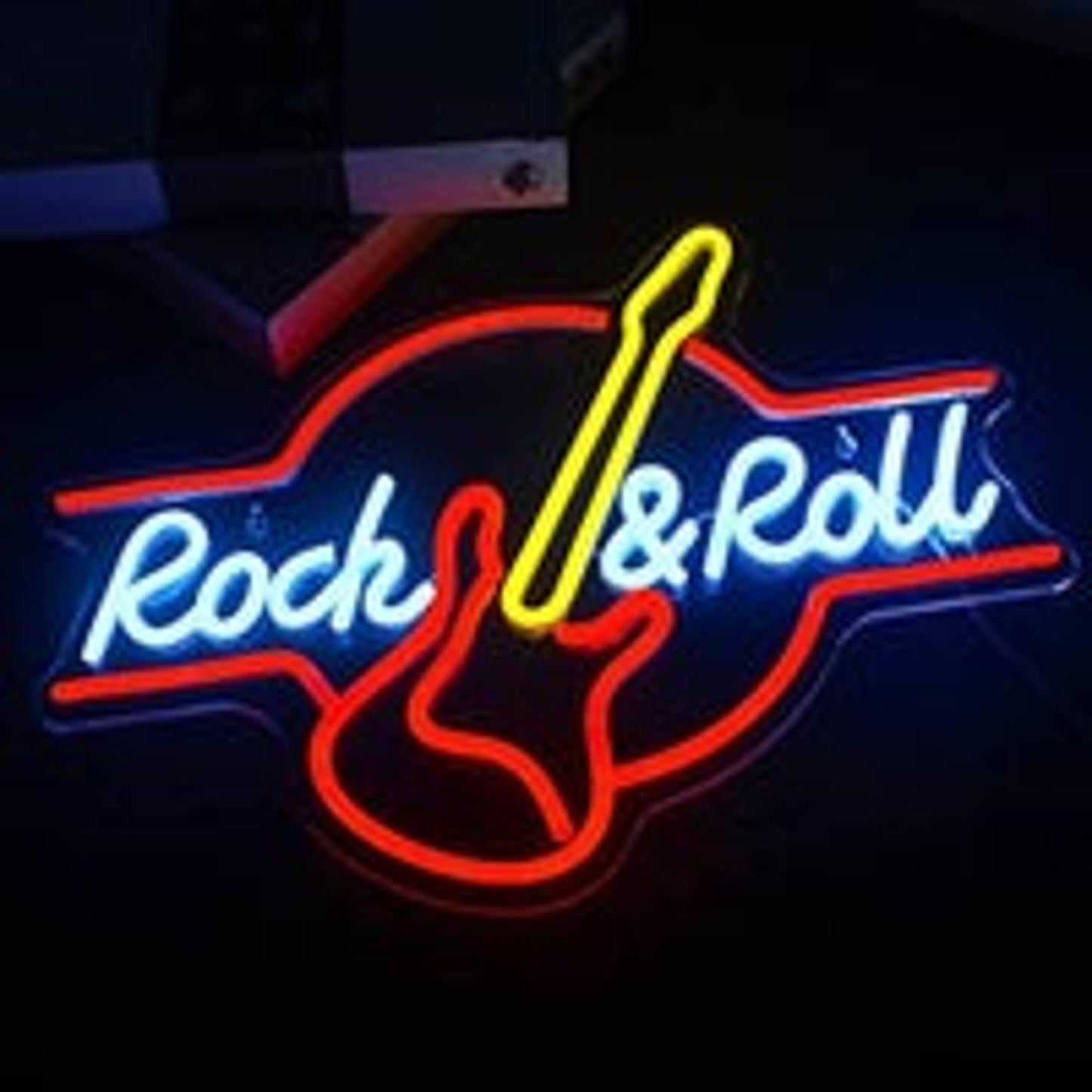 Fun Bright Red / Yellow Rock & Roll Guitar LED Night Light Music Room Wall Decor