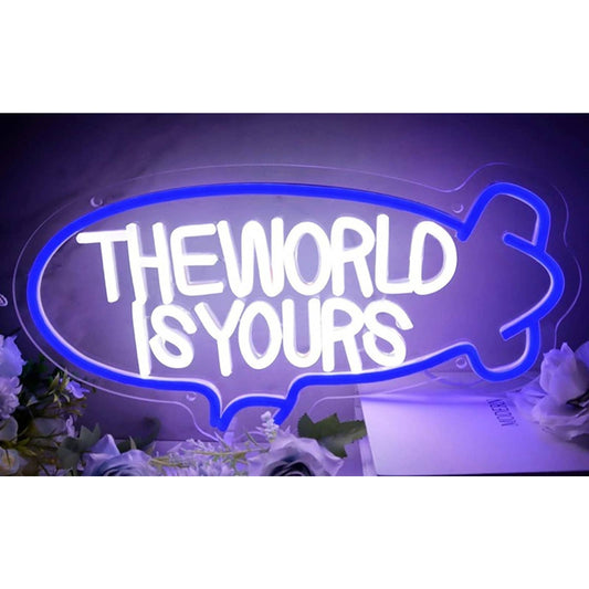Vivid Bright Blue Blimp “The World Is Yours” LED Night Light Motivation