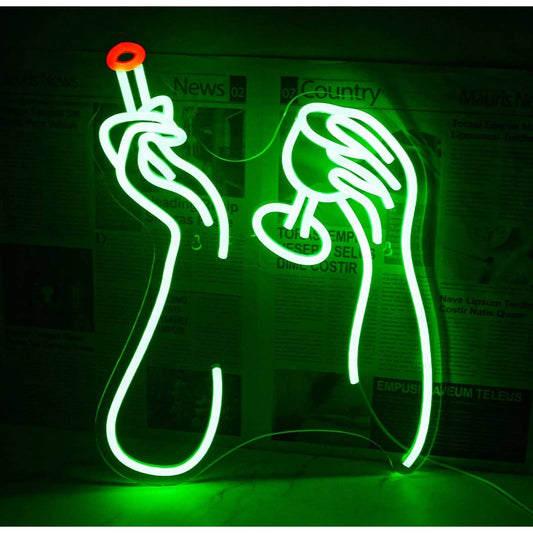 Bright Green Hands and Wine Glass LED Night Light Bar Room Wall Decoration