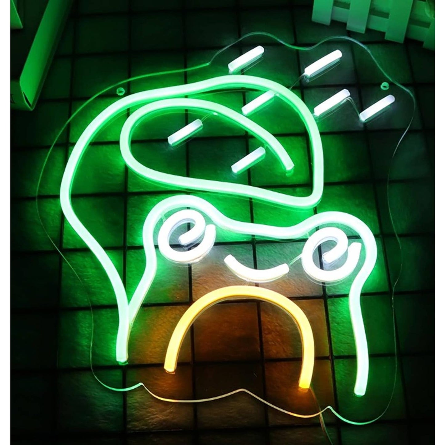 Fun Bright Green Frog w/ an Umbrella Leaf LED Night Light Room Wall Decor