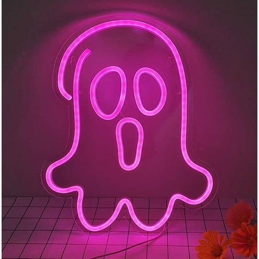 Spooky Bright Pink Ghost LED Night Light Room Wall Decoration