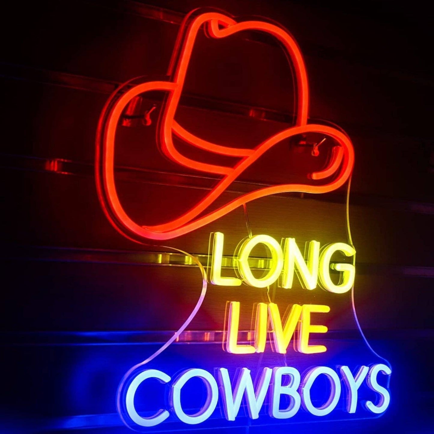 Fun Bright Red Long Live Cowboys LED Night Light Room Wall Decoration