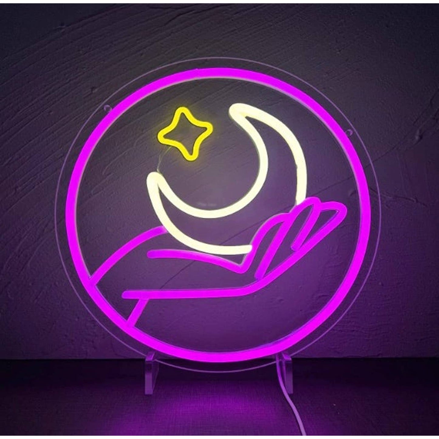 Lovely Bright Pink Moon in Hand LED Night Light Room Wall Decoration