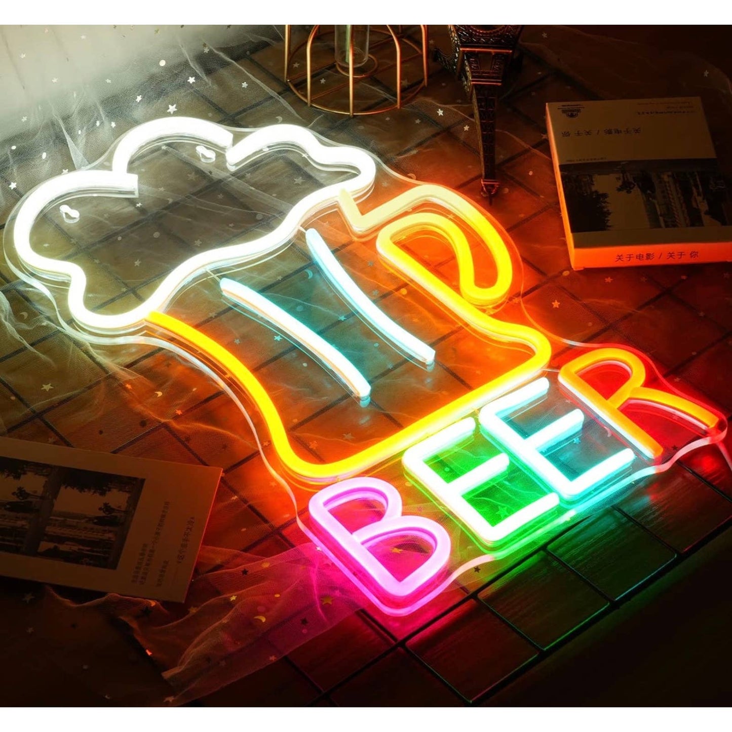 Bright Rainbow Beer Bar LED Night Light Sign Wall Decor