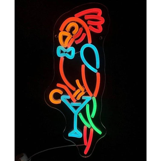 Colorful Bright Margarita Bowtie Parrot LED Night Light Bar Sign Wall Art Decor