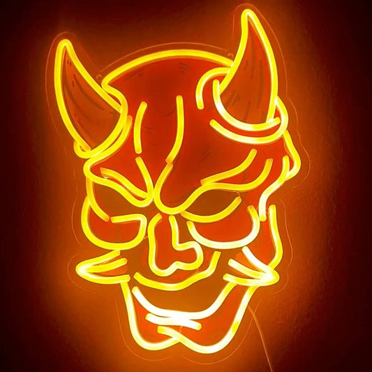 Vivid Bright Orange Japanese Demon Hannya Mask LED Night Light Wall Decor