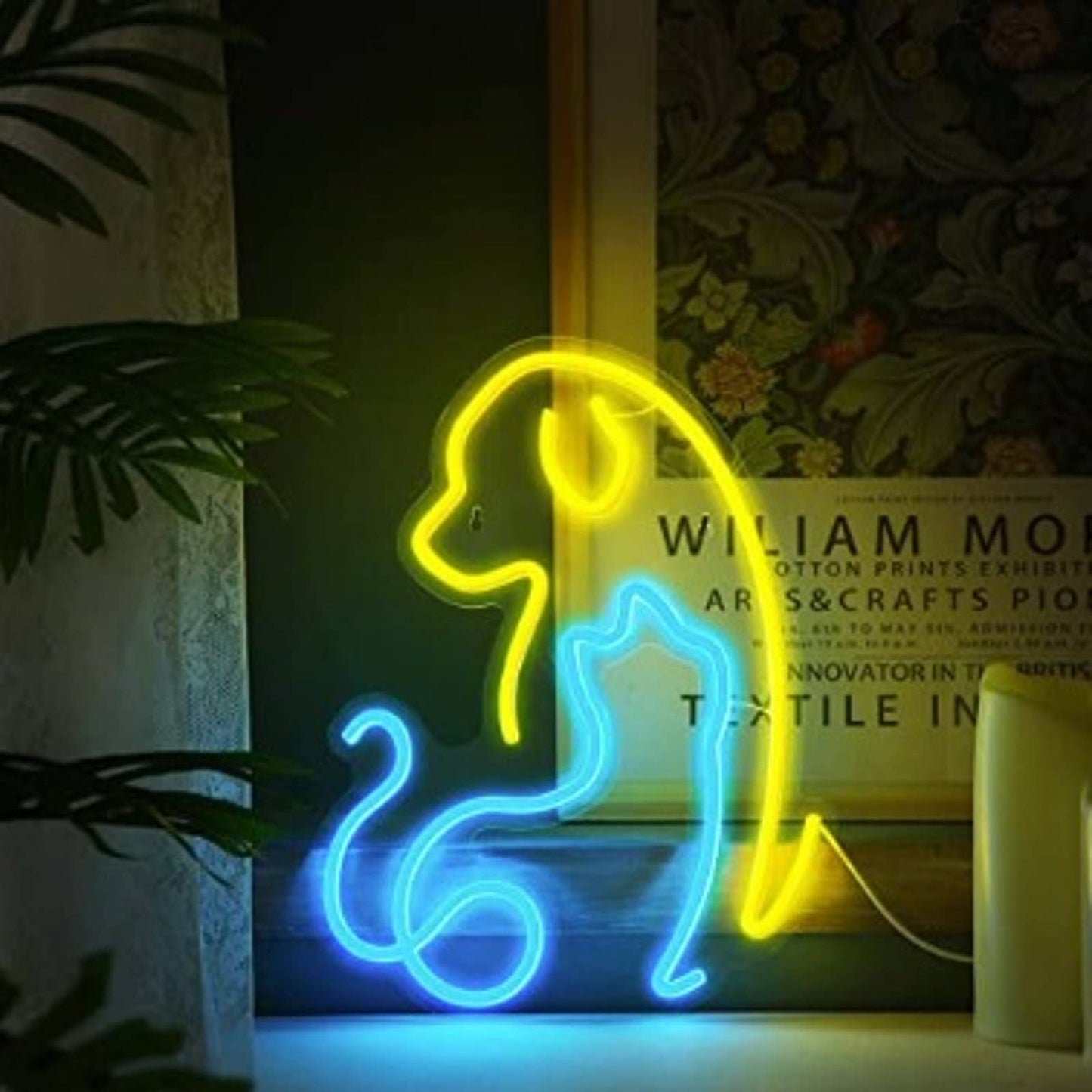 Adorable Vivid Bright Blue / Yellow Puppy Dog Kitty Cat LED Light Room Wall Pet