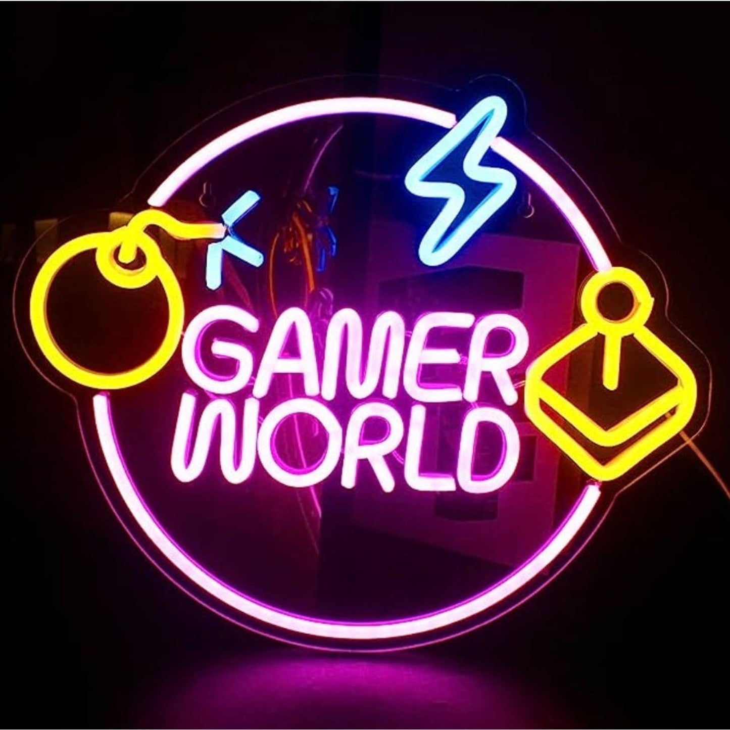 Fun Bright Gamer World LED Night Light Game Room Sign Decoration