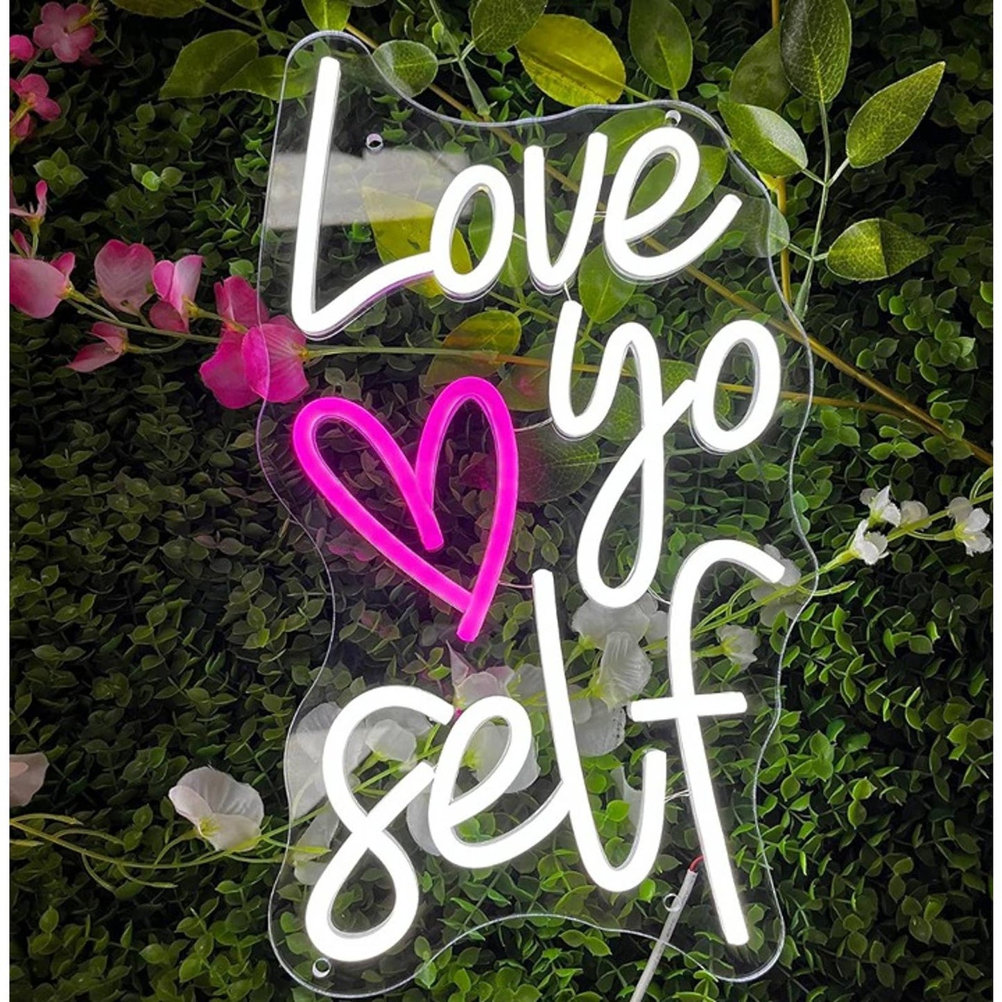Lovely Vivid Bright Pink / White “Love Yourself” Heart LED Night Light