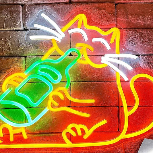 Fun Vivid Bright Drunk Beer Drink Kitty Cat LED Light Bar Party Wall Decor