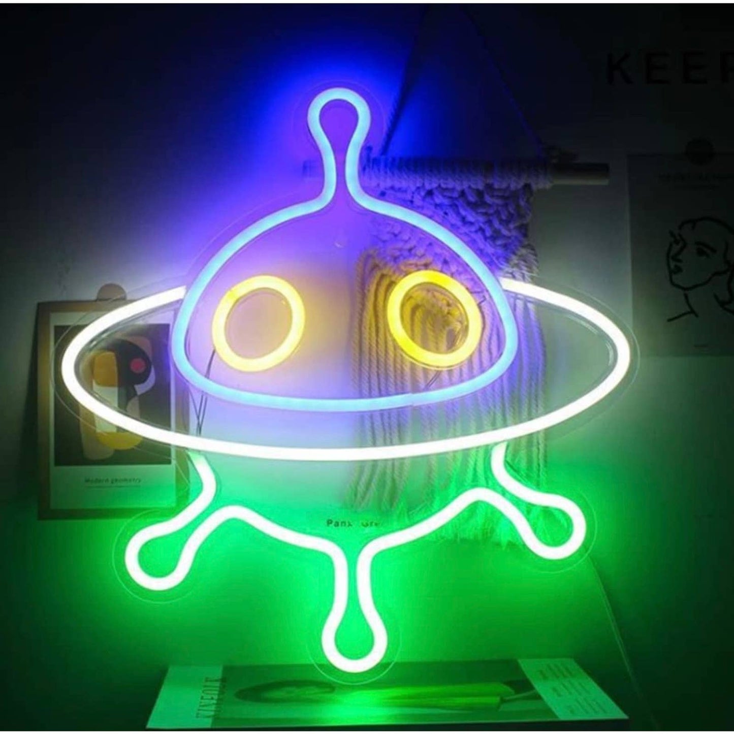 Vivid Bright Green/Blue Alien Spaceship LED Night Light Room Wall Decoration