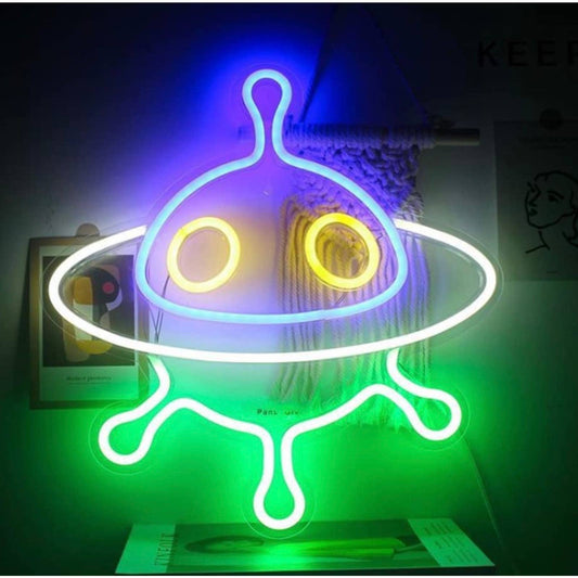 Vivid Bright Green/Blue Alien Spaceship LED Night Light Room Wall Decoration