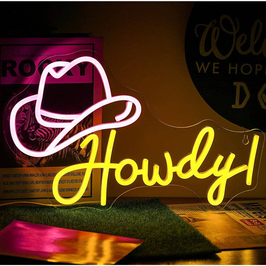 Fun Bright Pink Cowboy Cowgirl Hat Howdy LED Light Western Country Decor