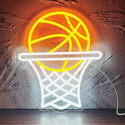 Fun Bright Orange Basketball Going into Hoop Net LED Night Light NBA Sports Deco