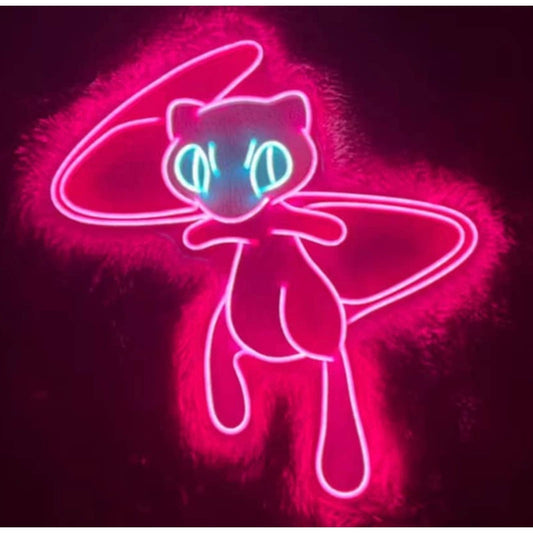 Vivid Bright Pink Levitating Mew Pokemon LED Night Light Anime Room Wall Decor