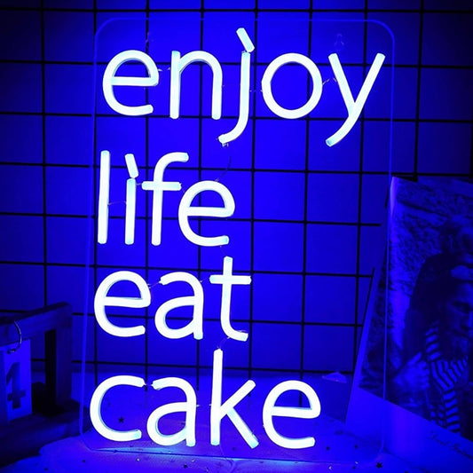Fun Vivid Bright Blue “Enjoy Life Eat Cake” LED Night Light Room Wall Decor