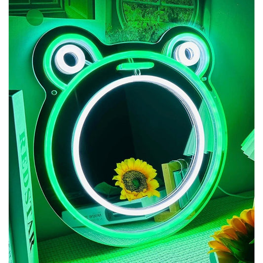 Lovely Bright Green Frog Mirror LED Night Light Room Wall Decoration