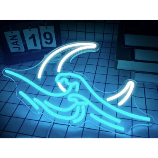 Lovely Bright Cool White Crescent Moon Surf Sea Wave LED Night Light Decor