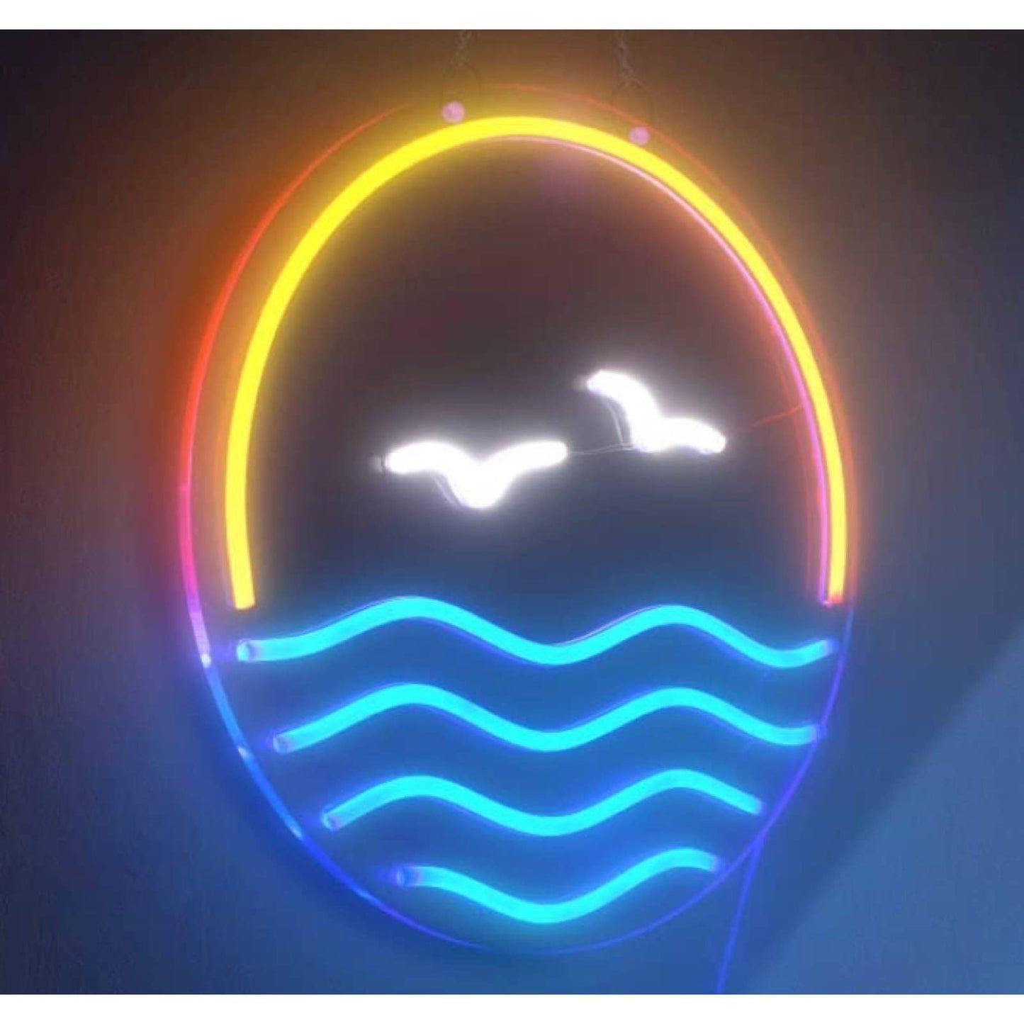 Lovely Vibrant Colorful Sunset Ocean Seagull LED Night Light Room Wall Art Decor
