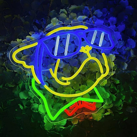 Funny Bright Colorful Cool Bulldog wearing Bowtie & Sunglasses LED Light Decor
