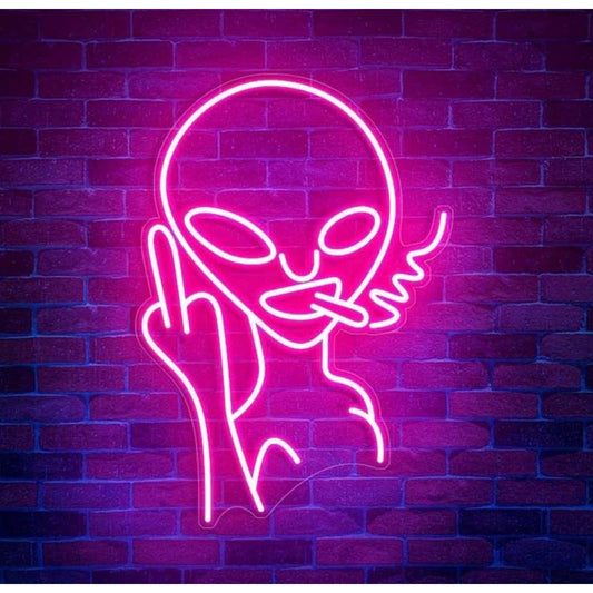 Funny Bright Pink Bad Alien LED Night Light Sign Room Wall Decoration