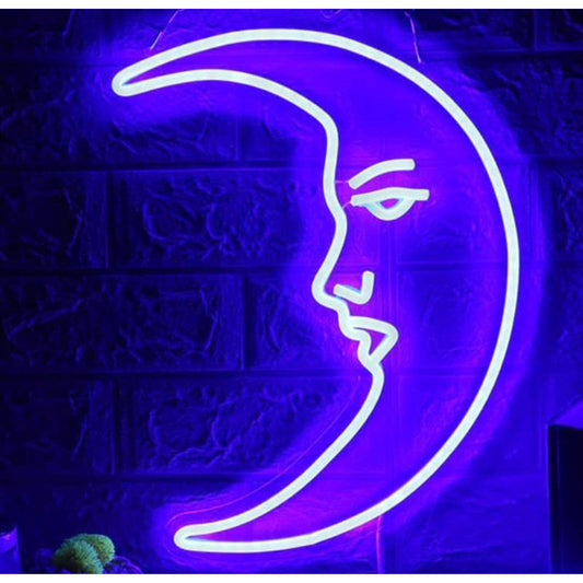 Lovely Bright Purple Moon with a Face LED Night Light Room Wall Decor
