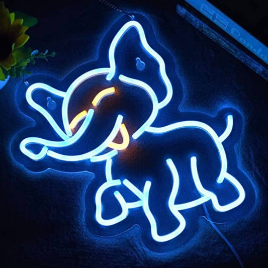 Cute Bright Blue Happy Elephant LED Night Light Room Wall Decoration