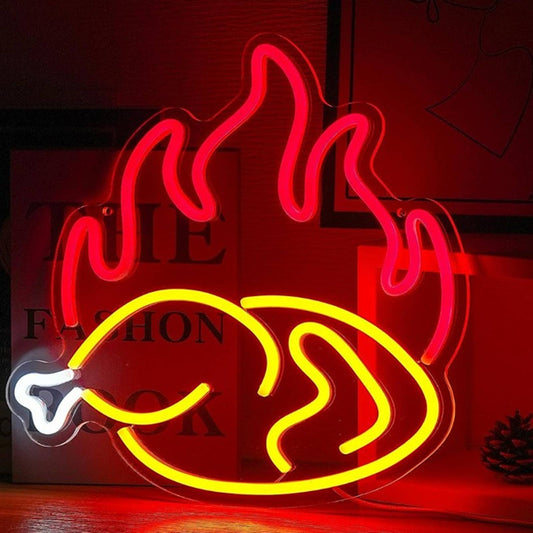 Tasty Bright Hot Fire Roast Turkey LED Light Kitchen Restaurant Wall Decor