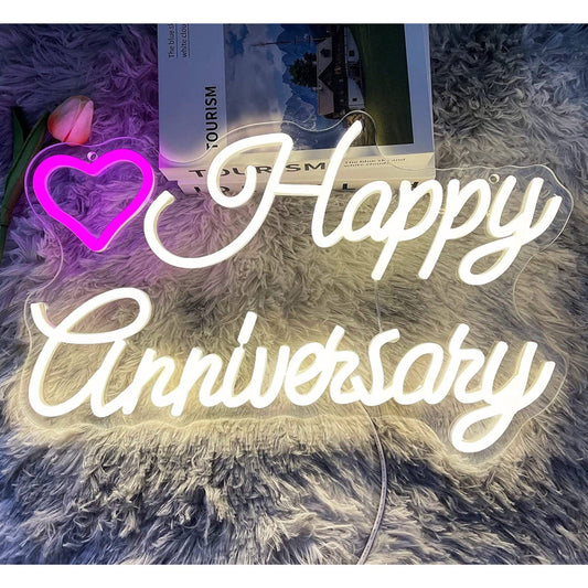 Lovely Bright Pink Heart Happy Anniversary LED Light Romantic Celebration Decora