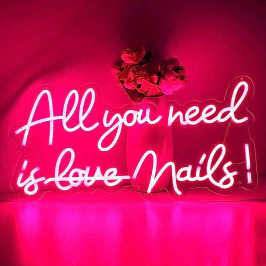 Lovely Bright Hot “All You Need is Nails” LED Night Light Salon Spa Room Wall De