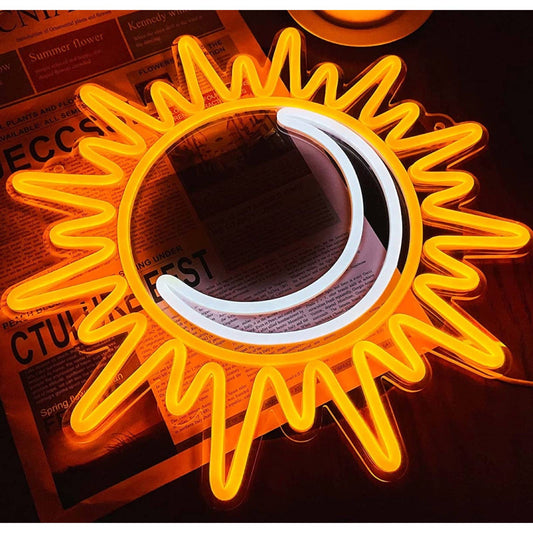 Lovely Bright Golden Sun White Moon LED Night Light Room Wall Art Decoration